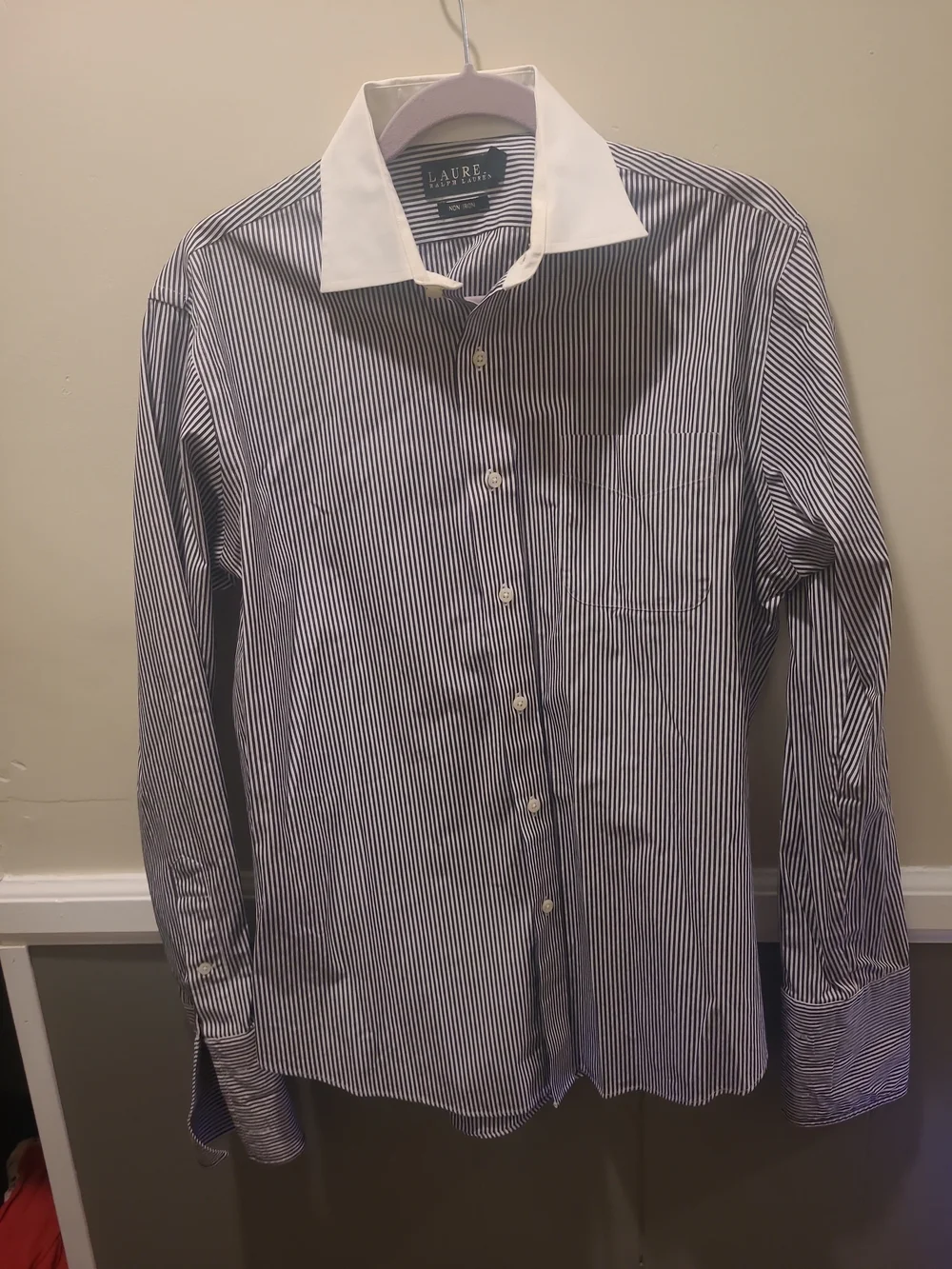 Lauren Ralph Lauren Mens Non Iron Button Down Shirt Black Pinstripe 15.5(34-35)